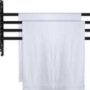 Teenyyou 20.4 Inches Swivel Towel Rack 304 Stainless Steel 4 Arms Bathroom Towel Rack Hanger Pool Holder Wall Mounted Swivel Bar Space Saving with Hook(Black)