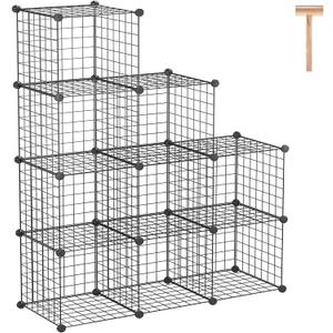 C&AHOME Wire Cube Storage - 9-Cube Organizer, Metal Grids, Modular Bookshelf, Closet Cabinet, Ideal for Home, Living Room, Office - 36.6'L x 12.4'W x 48.4'H Black