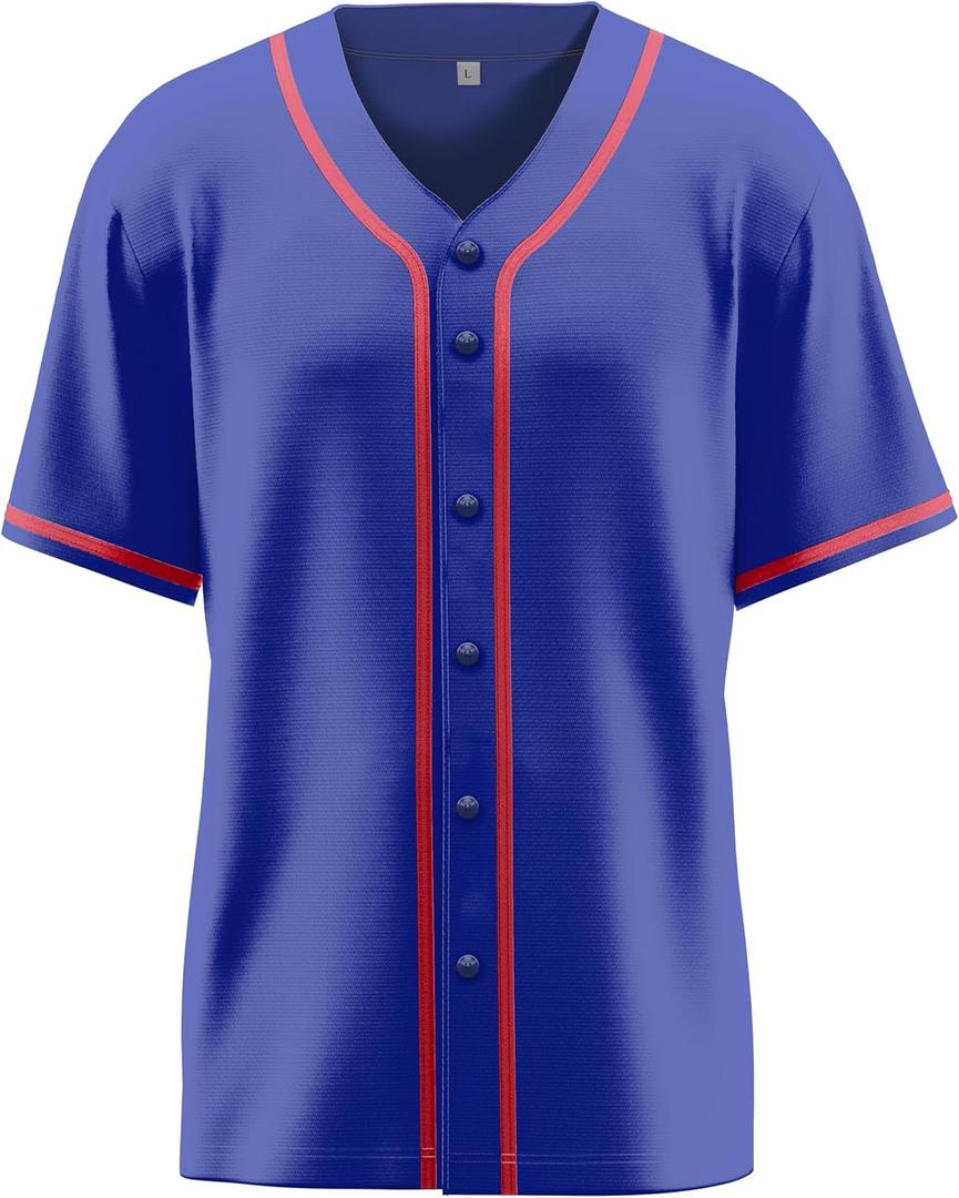 Baseball Jersey for Men,Blank Baseball Jerseys Shirts Short Sleeve Hip Hop Sports Casual Button-Down Uniforms (Blue, L)