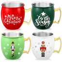 Seematn 4 Pcs Christmas Mug Nutcracker Moscow Mule Mug 16 oz Christmas Coffee Mugs Holiday Xmas Drinkware Housewarming Gifts for Xmas Tea Cocoa Hot Drinks (Red, White, Green)