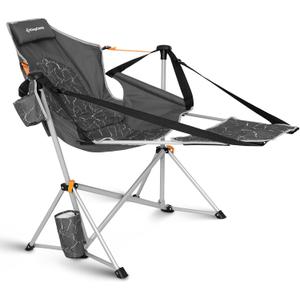 KingCamp Hammock Chair with Footrest, Swinging Portable Folding Camping Chairs for Adults MAX 400lbs Heavy Duty Foldable Oversized Rocker with Cup Holder Pillow for Outdoor Beach Patio Sport Lawn (Footrest Deluxe Lava/Grey)