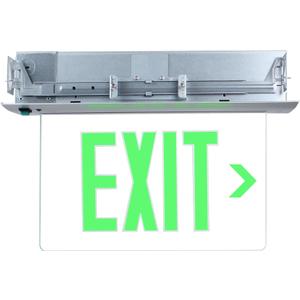 Qllite LED Exit Sign LED Edge-Lit Exit Sign Emergency Light w/Battery Backup, Recessed Mount Edge, Aluminum Housing, Single Side Clear Acrylic Panel, Green Letters, UL Listed, 120-347V Commercial Use