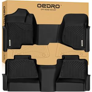 OEDRO Floor Mats Fit for 2007-2013 Chevy Silverado/GMC Sierra 1500 & 2007-2014 Silverado/Sierra 2500 HD/3500 HD Crew Cab (Without Storage Box), TPE All-Weather Floor Liners, 1st and 2nd Row Mat, Black