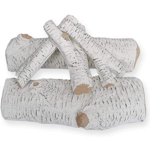 Proman Products Alpine White Birch Ceramic Fire Logs for Indoor Electric Gas Fireplace Inserts, Vented, Propane, Ethanol, Outdoor Firebowl, Firepit, 5 pcs, Longest 16" Shortest 9"