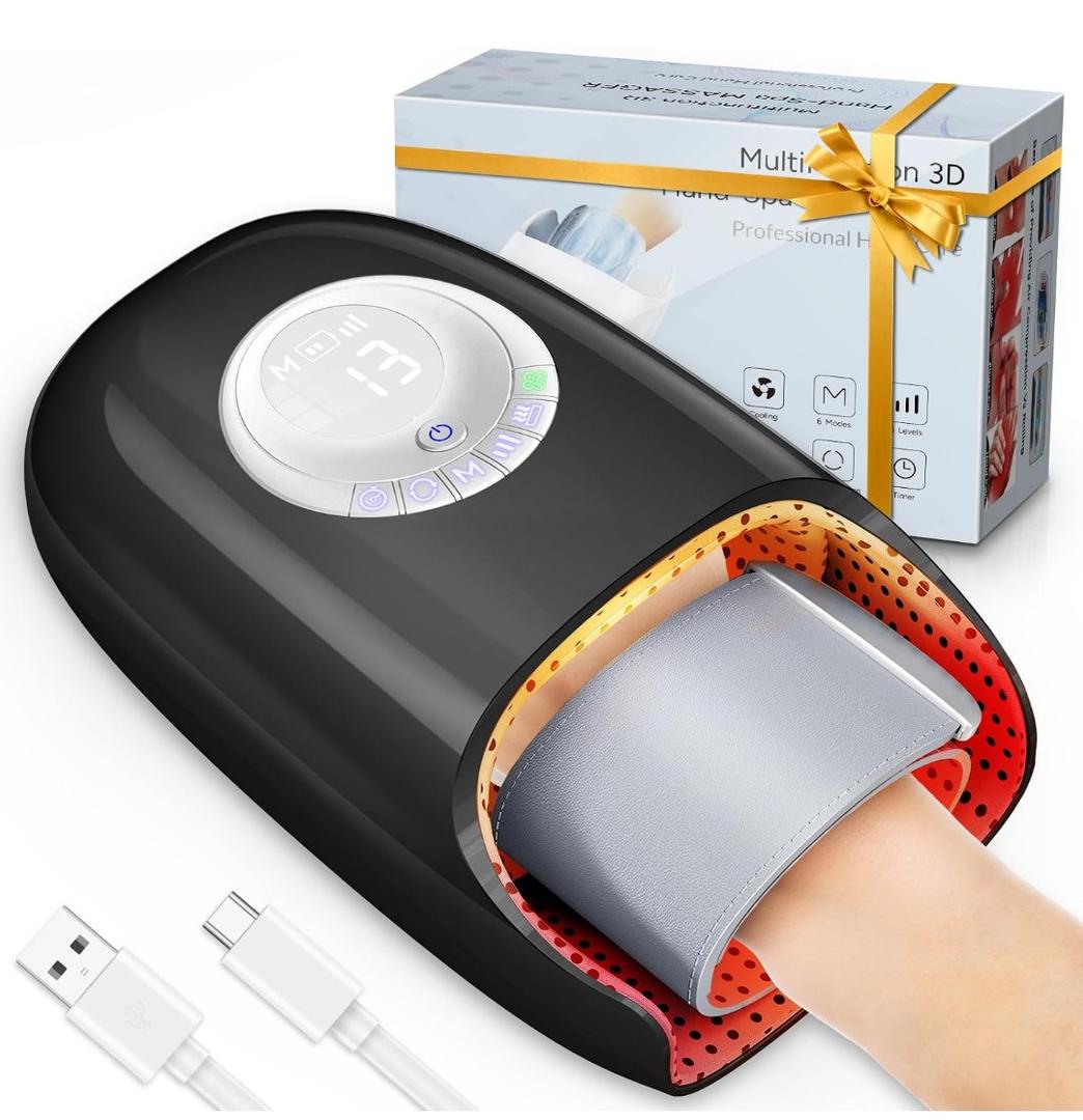 SKRFORM Hand Massager with Heat and Compression, Hand Massage for Arthritis and Carpal Tunnel Relief, 6 Modes Pressure Point Therapy, Blowing Wrist Massager, Finger & Palm Kneading, Gifts for Mom Dad