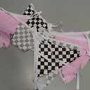 32Ft Racing Party Decorations Pink Black White Checkered Racing Car Fabric Banner Triangle Flag Pennant Garland Streamers for Kids Girls Car Birthday Two Fast Baby Shower NASCAR Picnic Outdoor Decor