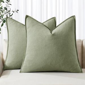 MIULEE Decorative Linen Pillow Covers 24x24 Inch Sage Green Boho Farmhouse Neutral Couch Throw Pillows for Bed Pack of 2 Accent Outdoor Pillowcase Modern Sofa Cushion Livingroom Home Decor (24" x 24" (Pack of 2))