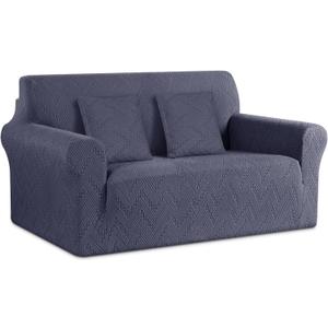 Ruaozz Stretch Loveseat Sofa Cover 1 Piece Couch Covers for 2 Cushion Couch Non Slip Loveseat Slipcover Soft Jacquard Furniture Protector with 2 pcs Throw Pillow Covers (2 Seater, Grey)