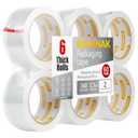 Clear Packing Tape 6 Rolls - Heavy Duty Packaging Tape 2.7mil Thick, 2.0 in. Wide x 60 Yards - Strong Adhesive, Silent, Reliable Package Tape for Home Office Shipping Moving Sealing