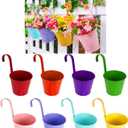 8 Colours Metal Hanging Flower Pots, 6.3" Hanging Flower Buckets on Hooks, with Drainage Hole (8 Pack, L)