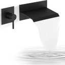 BATHLAVISH Waterfall Bathtub Faucet Wall Mount Single Handle Bath Tub Faucet with Rough in Valve High Flow Waterfall Tub Spout Mixer Tap Lavatory with Tabletop, Matte Black