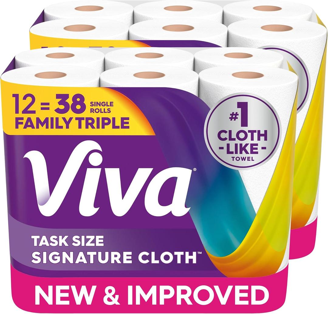 Viva Signature Cloth Paper Towels, Task Size, 12 Family Triple Rolls, 141 Sheets per Roll