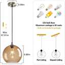 Light Brown Glass Pendant Lights Kitchen Island Globe Pendant Light Fixtures Modern Pendant Lighting for Bedroom Living Dining Room Light Fixture (9.84 in, 3 Pack)