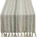 DII Farmhouse Braided Stripe Table Runner Collection, 15x108 (15x113, Fringe Included), Artichoke Green