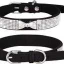 Rhinestone Dog Collar, Cute Dazzling Sparkling Soft Suede Leather Dog Cat Rhinestone Collar Crystal Diamond Pet Dog Puppy Collar (L, Black-2)