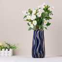 7.5" Blue Ceramic Vase - Minimalist Blue and Gold Flower Vase, Blue Decor Small Pampas Grass Vase, Boho Decorative Centerpiece Vase for Home Decor, Table, Shelf, Mantel, and Entryway