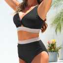 Yonique Women's Two Piece High Waisted Bikini Set Tummy Control Swimsuit Full Coverage Bathing Suit (Black, XL)