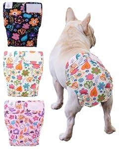 CuteBone Washable Dog Diapers Female No Tail Hole 3 Pack Reusable Doggie Period Training Pants for Docked-Tail Frenchie French Bulldog Boston Terrier Without Tail WWD19S Small