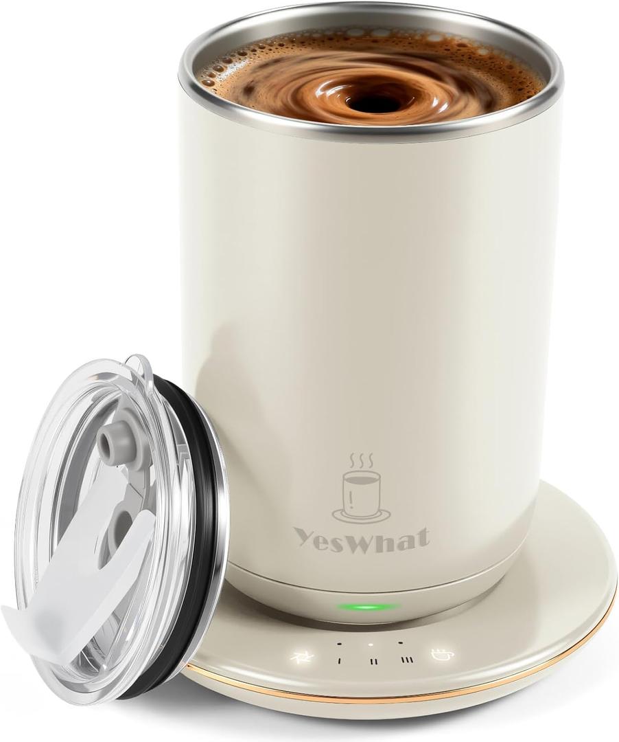 Automatic Self Stirring Coffee Mug with Temperature Control,Type-C Magnetic Mixing Cup,3 Heat Levels,8-Hour Shut-Off,USB Rechargeable Stainless Steel Smart Mug for Tea Milk Protein Shakes White 11oz