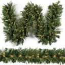 Christmas Garland with 50 Lights 9 Ft, Prelit Xnas Garland with Cypress Leaf, Battery Operated Christmas Decor for Mantle Staircase Indoor and Outdoor (Tips-A-Plug-in)