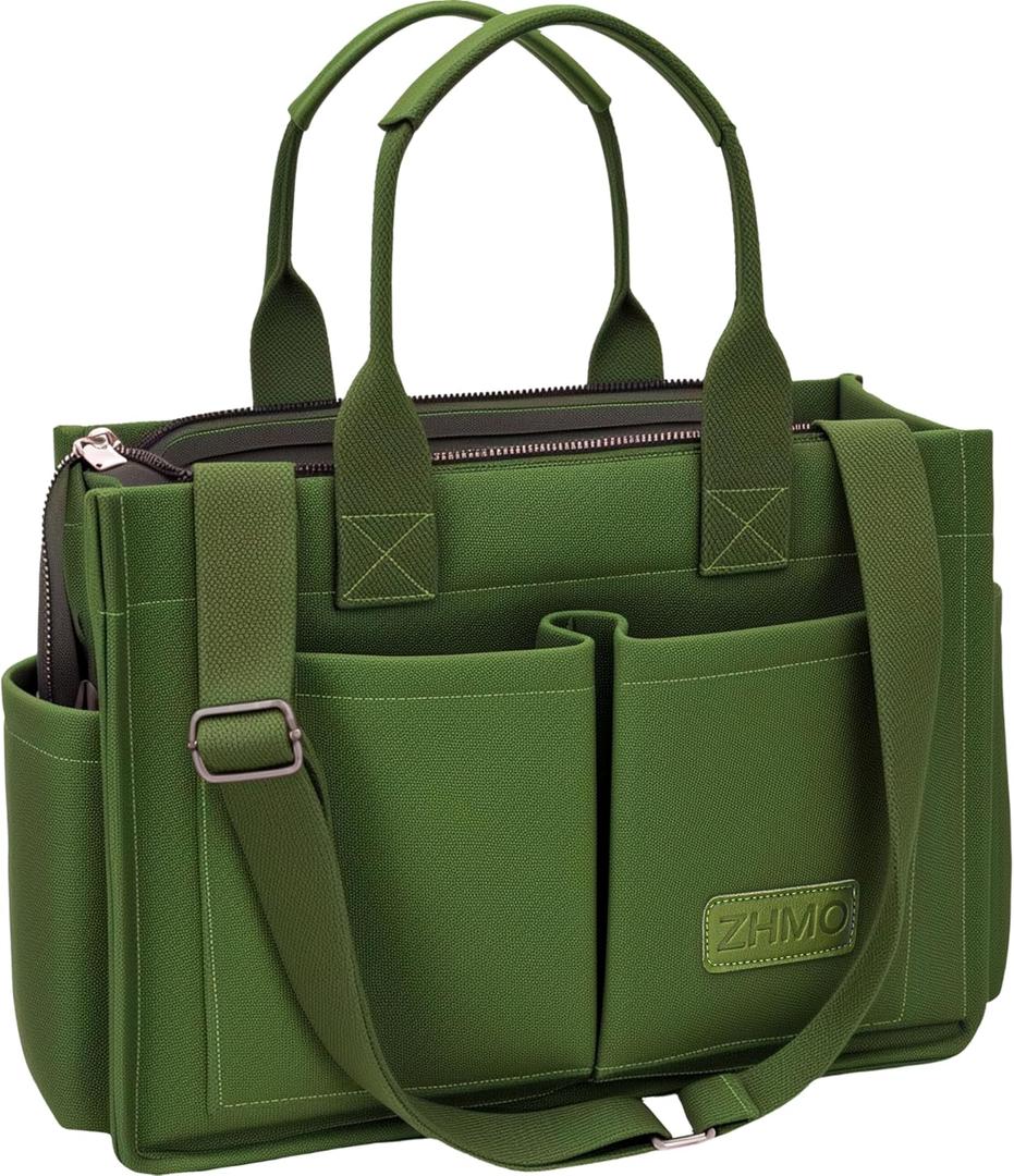 Canvas Tote Bag for Women,Women's Bags Crossbody Bags Work Laptop Tote Bag Large Handbags Purse for Travel Nurse Teacher (New Upgrade Army Green With Compartments and Side Cup Holders)