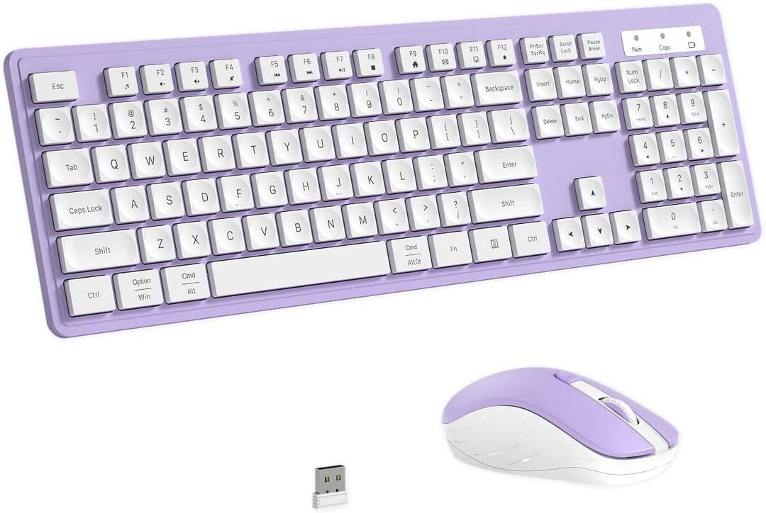Wireless Keyboard and Mouse, 2.4GHz Cordless Keyboard Mouse Combo, Optical Mouse, Plug and Play USB Receiver, Compatible with Windows, Mac, Laptop, and PCWhite Purple