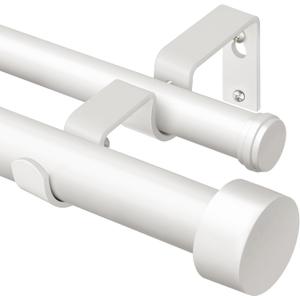 KAMANINA 1 Inch Double Curtain Rod for Windows 72 to 144 Inches (6-12 Feet), White Heavy Duty Drapery Rods, Adjustable Double Rods with End Caps, Fewer Rods, Faster Setup