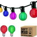 G40 LED Christmas String Lights, 50FT Christmas G40 String Lights with 27 Shatterproof G40 LED Clear Multicolor Bulbs, Outdoor Decoration Lights for Patio Backyard Roofline Garden Yard (50Feet)