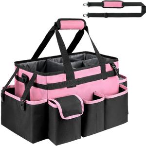 Cleaning Caddy, Large Cleaning Bags for Housekeepers, Cleaning Supplies Organizer with Handle, Pink