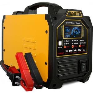 12V 24V Car Battery Charger Heavy Duty, 0-15A Automatic Battery Maintainer, Smart Trickle Charger with Auto Shutoffs, Repair, Winter Mode, for Automotive Car Truck Motorcycle RV AGM Deep Cycle