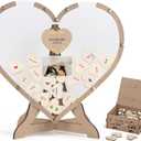 SELEAD Wedding Guest Book Alternative - Rustic Heart Drop Top Picture Frame Acrylic Sign with 80psc Wooden Hearts, Exquisite Box - Wedding Reception for Party Anniversary Birthday