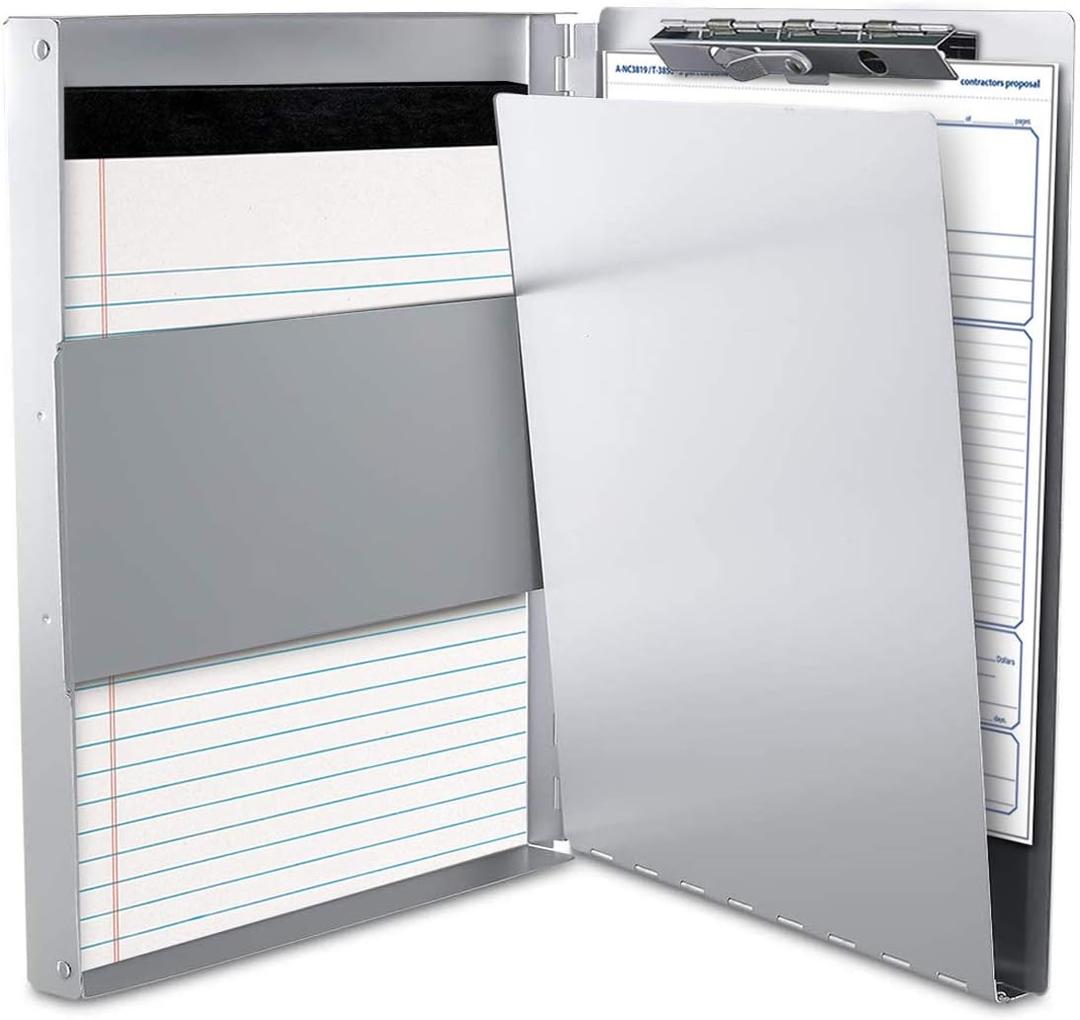 Sunnyclip Aluminum Clipboard with Storage (Letter Size), Metal Recycle Form Holder Portfolio Binder with Clip Inside Posse Box, for Office Business Medical Professionals Stationer (Letter Size 13 x 9 x 1 in)