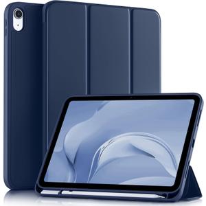 Akkerds Compatible with iPad (A16) 11th Generation Case 11 Inch 2025, for iPad 10th Generation Case 10.9 Inch 2022 with Pencil Holder, Slim Trifold Stand Protective Cover with Soft TPU Back, Navy Blue
