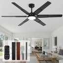 60 Inch Ceiling Fans with Lights and Remote, Living Room Office Library Cafe Indoor Outdoor Industrial, 5CCT Dimmable, Dual Color 6 Blades, 6 Speed Reversible Quiet DC Motor, Black/Wood Grain