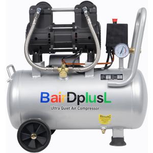 BairDplusL 8 Gallon Ultra Quiet Air Compressor 110V/60Hz 1.5HP 8.8CFM MAX 115PSI Steel Tanks Oil-Free 70dB Noise Level Light & Quiet Portable Air Compressor with Wheels, Auto Repair