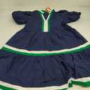 LifeShe Womens Puff Sleeve Babydoll Dress V Neck Navy Blue Striped Color Block Tiered Mini Dresses S