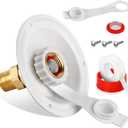 RV City Water Fill Inlet Flange Check Valve Water Hookup Connector 3/4 NH Female to 1/2 NPT Male Mount Lead-Free Brass Flush RV Water Backflow Preventer with Dust Plug for RV Camper Motorhome (White-big flange)