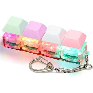 Keyboard Fidget Toys for Adults Keyboard Clicker with LED Light Keychain Fidget Sensory Fun Toys for Anxiety Decompression (Macaroon2, 4 in 1)