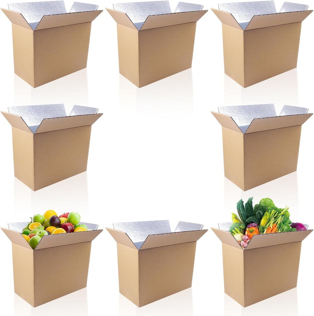 8 Pack 15.7x11.8x7.9 Inch Insulated Shipping Boxes for Shipping Frozen Food