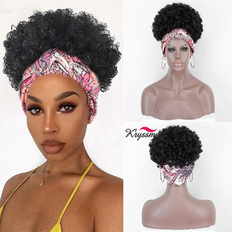 INSTASTYLE Headband Wig Human Hair Wigs for Black Women Pixie Cut Wig Put on and Go Glueless Wig Short Curly Headband Wigs 150% Density Natural Black 6 Inch