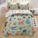 lishjekee Jungle Animal Comforter Twin 5Pieces Kids Wild Animal Bedding Set Bed in A Bag Forest Wildlife Comforter and Sheets Set for Boys Girls Woodland Bear Wolf Deer Bed Set Home Decor