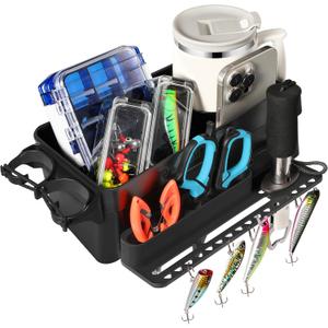 PLUSINNO Boat Cup Holder, Boat Caddy Organizer with Fishing Rod Holder, Multifunctional Boat Storage Organizer for Fishing Accessories, Boat Accessories for Jon Fishing Boat, Kayak, Paddle Boards