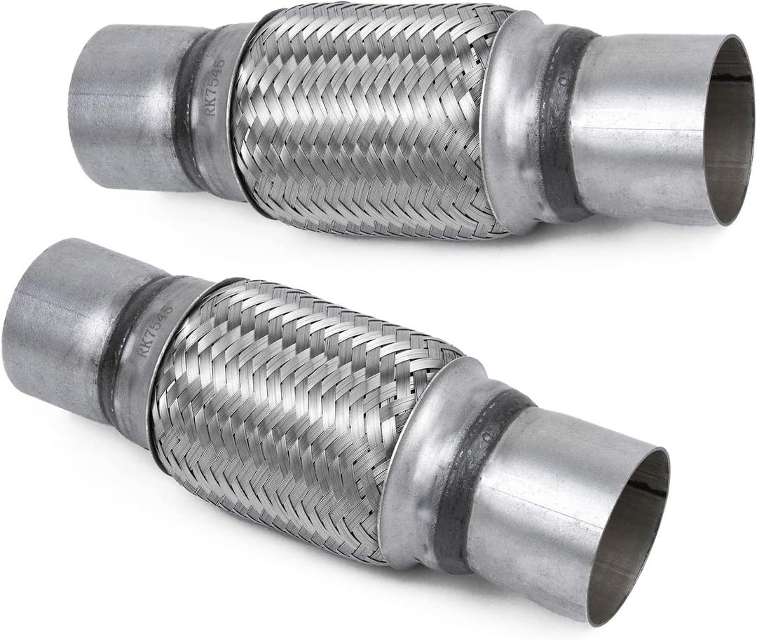 RP Remarkable Power, 2 pack 2.5 inch Inlet Exhaust Flex Pipe,2.5 ID x 10 Length Flexible Tube,Stainless Steel Double Braid Heavy Duty Universal fit Muffler Pipe RK7545 Replacement