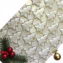 SHUNJIE Boho Beige Farmhouse Rustic Table Runner with Sequined Xmas Trees, 13''x72'' Soft Faux Fur Runner for Holiday Winter Home Party Fireplace Kitchen Dining Decor Table