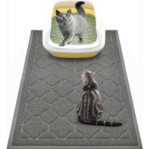 WePet Cat Litter Box Mat, Kitty Premium PVC Pad, Durable Trapping Rug, Phthalate Free, Urine-Resistant, Scatter Control, L 35 x 23 Inch, Grey