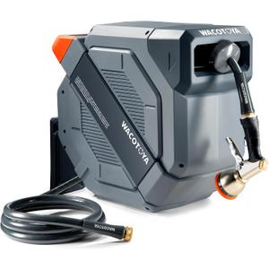 Retractable Garden Hose Reel 5/8 in x 100 ft Professional Metal Bracket & 9-Pattern Metal Nozzle UV Resistant Brass Fitting Heavy Duty Wall Mount Any Length Lock Slow Retraction 180 Swivel