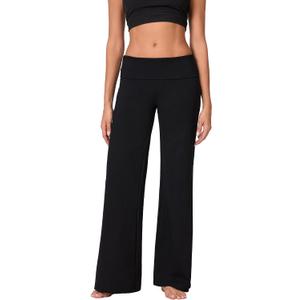 QTLUOYE Women's Fold Over Leggings Workout Flare Skinny Pants Low Rise Straight Leg Lounge Sweatpants (A-Black, M)