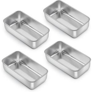 E-far Loaf Pan Set of 4, 9x5 Inch Stainless Steel Bread Loaf Pan, Metal Bakeware for Baking Bread Cake Meatloaf Brownies, Healthy & Non Toxic, Easy Release & Dishwasher Safe
