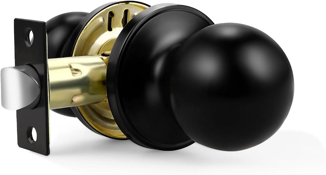 1 Pack Door Knobs Interior, Black Door Knobs Without Key, Closet Door Handle with Durable Finish, Passage Function, Round Ball Design for Hallway and Laundry Room