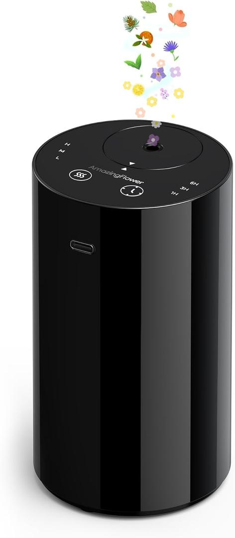 Waterless Essential Oil Diffuser, Portable Aromatherapy Diffuser with 20mL Capacity, Battery Operated Mini Scent Diffuser,3 Mist Levels & Timers, LeakFree, for Home, Car, Office (Black)